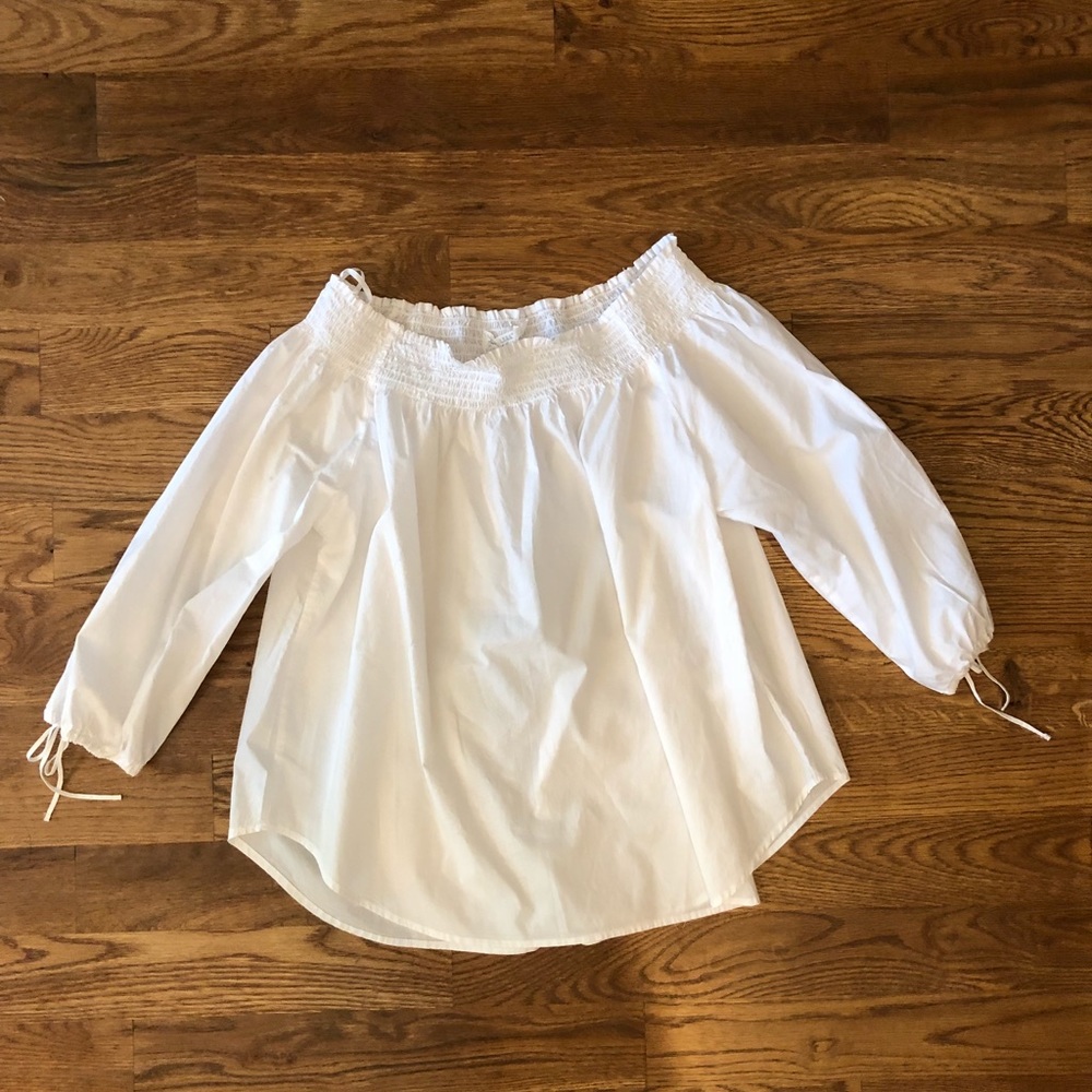 H&M WHITE SMOCKED OFF THE SHOULDER TOP